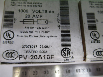 LOT 20 pcs PV-20A10F FUSES 1000 VOLTS 20 AMPS AS PICTURED T6-B-15