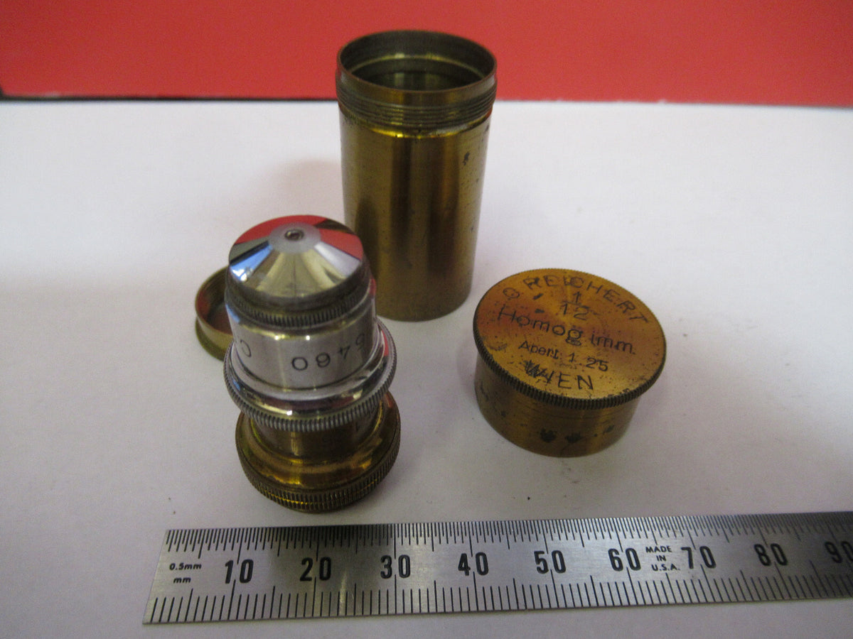 Antique Brass Reichert Austria 1/12 Objective Microscope