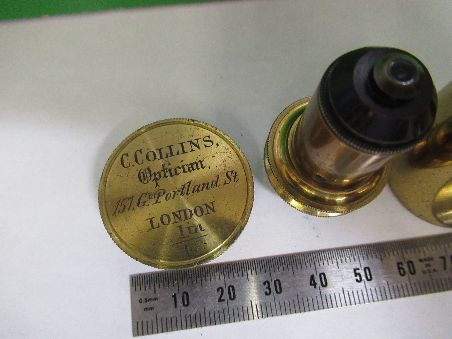 ANTIQUE BRASS OBJECTIVE 1/4 inch LENS COLLINS LONDON UK MICROSCOPE PART X3-B-21