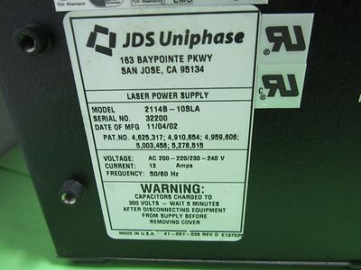 Powerful Argon Laser Jds Uniphase 2214-10SLA Optics + Power Supply