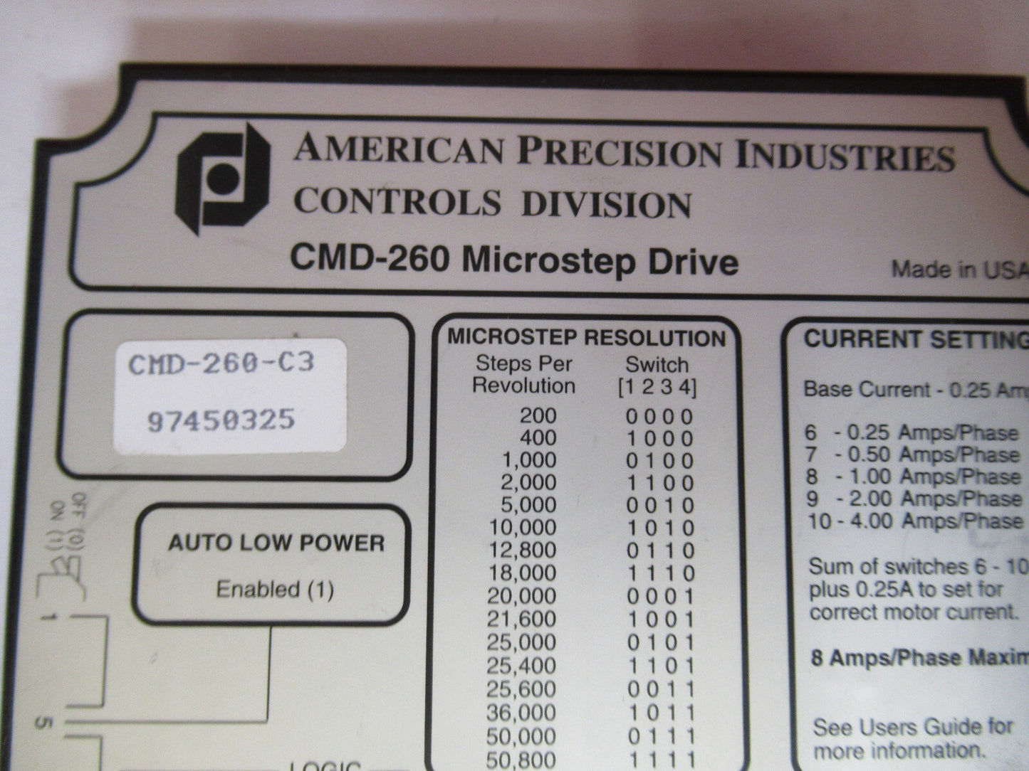 CMD-260-C3 MICROSTEP DRIVE BOARD MODULE CONTROL AS PICTURED Y7-B-37