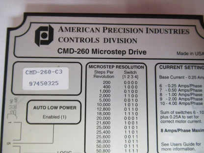 CMD-260-C3 MICROSTEP DRIVE BOARD MODULE CONTROL AS PICTURED Y7-B-37