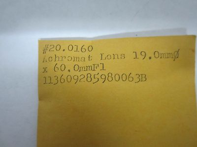 Optical Lens Achromat diameter 19 mm Focal length Fl 60 mm Laser Optics