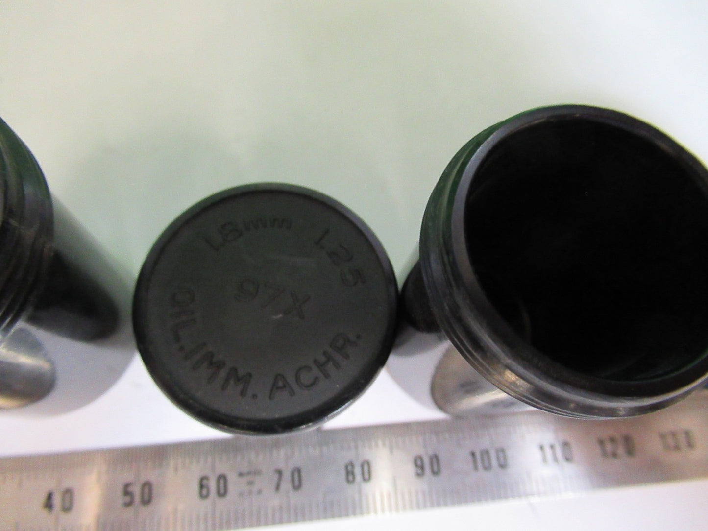 ANTIQUE PLASTIC EMPTY CANS BAUSCH OBJECTIV MICROSCOPE PART AS PICTURED T4-A-31