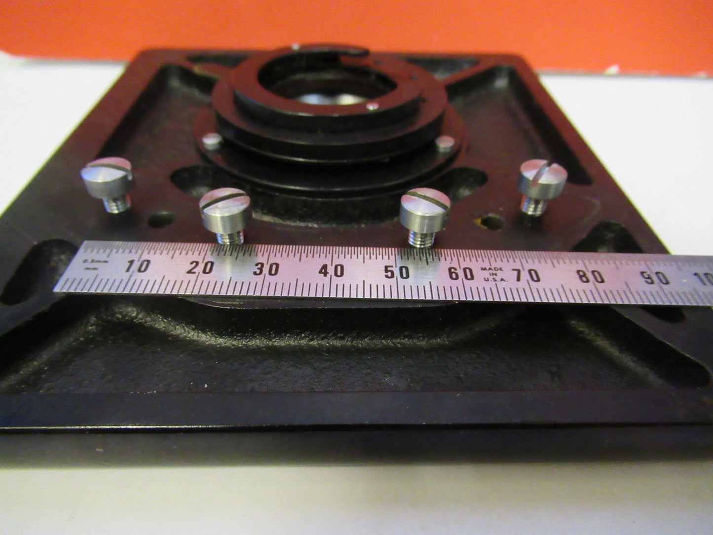ANTIQUE BAUSCH LOMB METAL STAGE TABLE MICROSCOPE PART OPTICS AS PICTURED X3-B-77