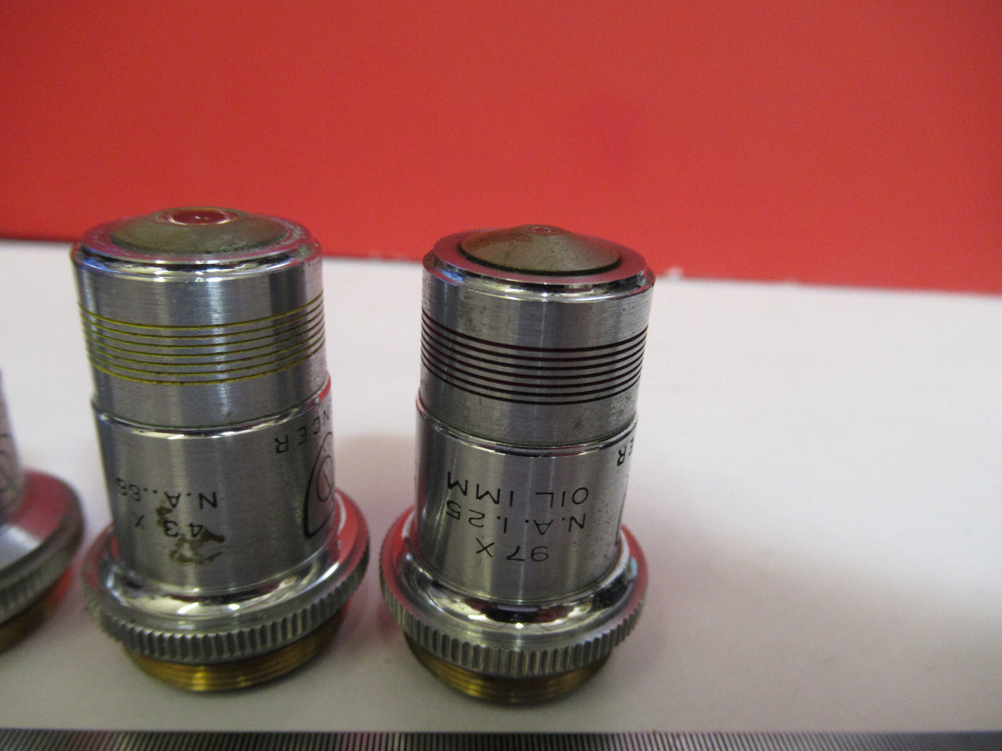 LOT AO AMERICAN OBJECTIVE 97X 10X 43X  3 ea  OPTICS MICROSCOPE PART T9-A-28