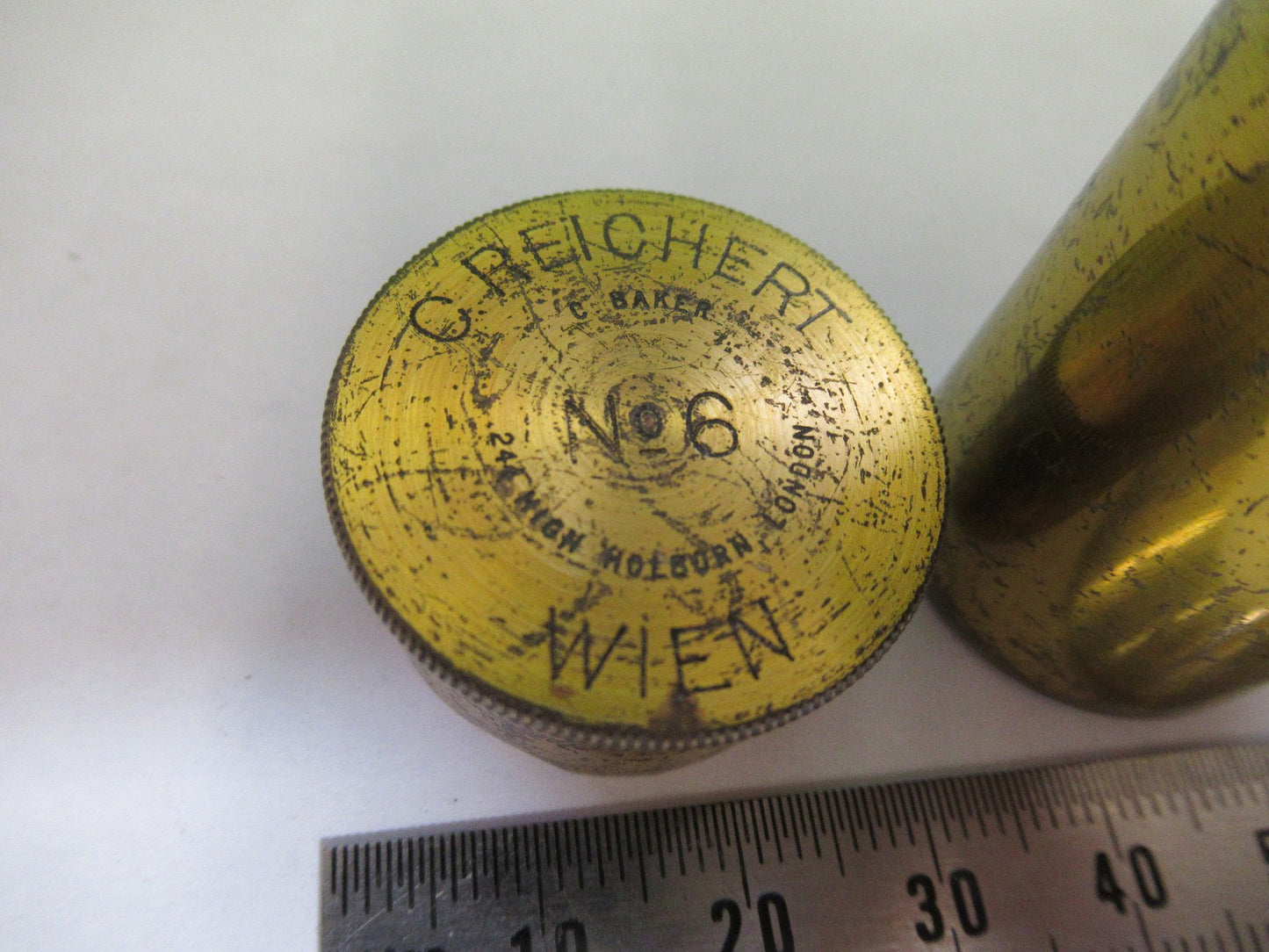 ANTIQUE BRASS EMPTY REICHERT AUSTRIA OBJECTIVE CANISTER MICROSCOPE PART T6-A-15