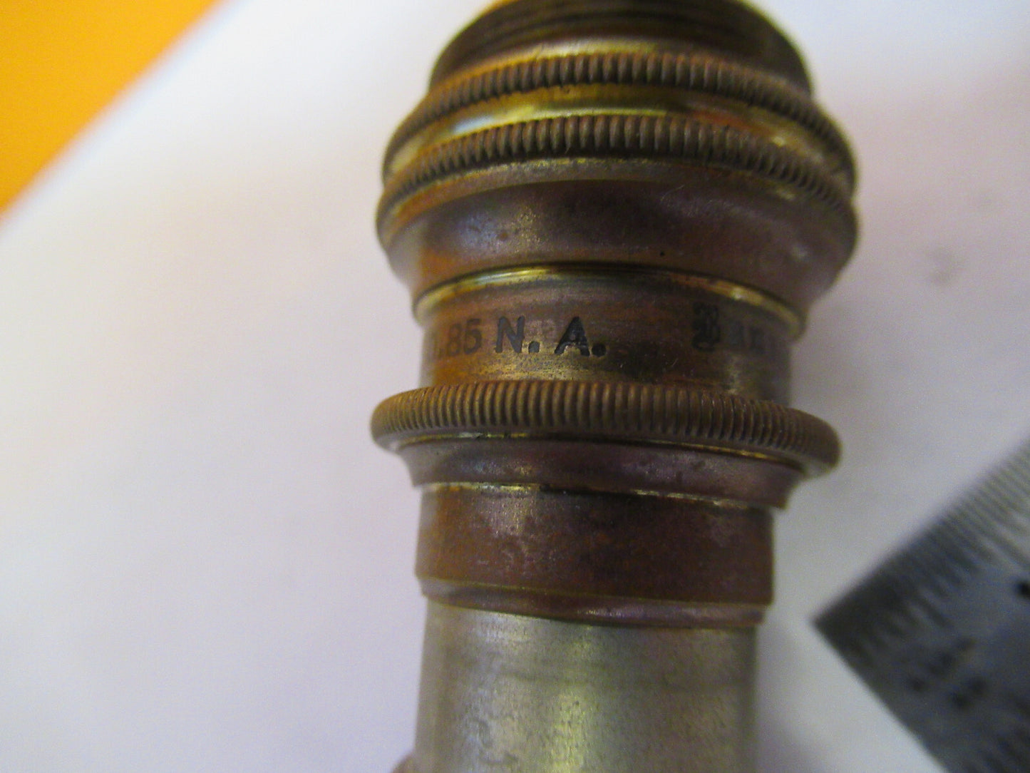 ANTIQUE BRASS BAUSCH LOMB OBJECTIVE 4mm MICROSCOPE PART AS PICTURED Y3-A-45