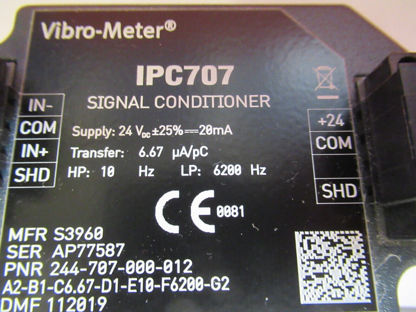MEGGITT VIBRO-METER SWISS IPC707 244-707- 000-012 AMP MODULE for SENSORS Y4-A-07