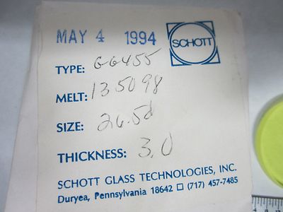 OPTICAL YELLOW FILTER SCHOTT  LASER OPTICS AS IS  BIN#R4-21