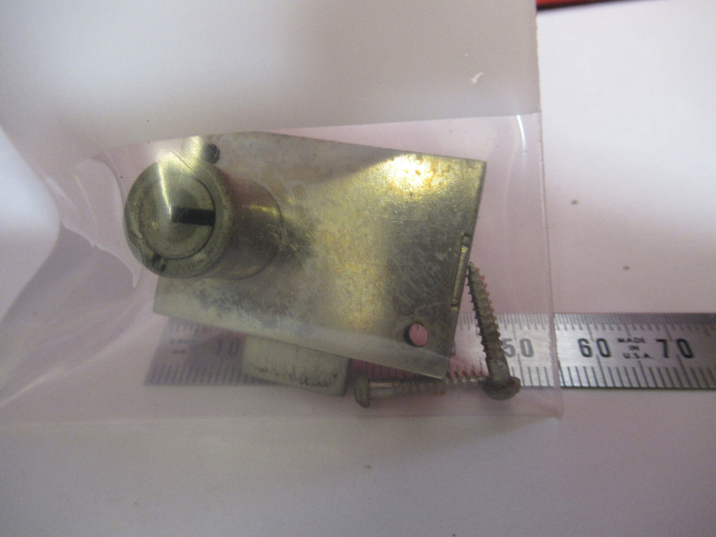 ANTIQUE BAUSCH LOCK ASSEMBLY WITHOUT KEY MICROSCOPE PART AS PICTURED Y5-A-08
