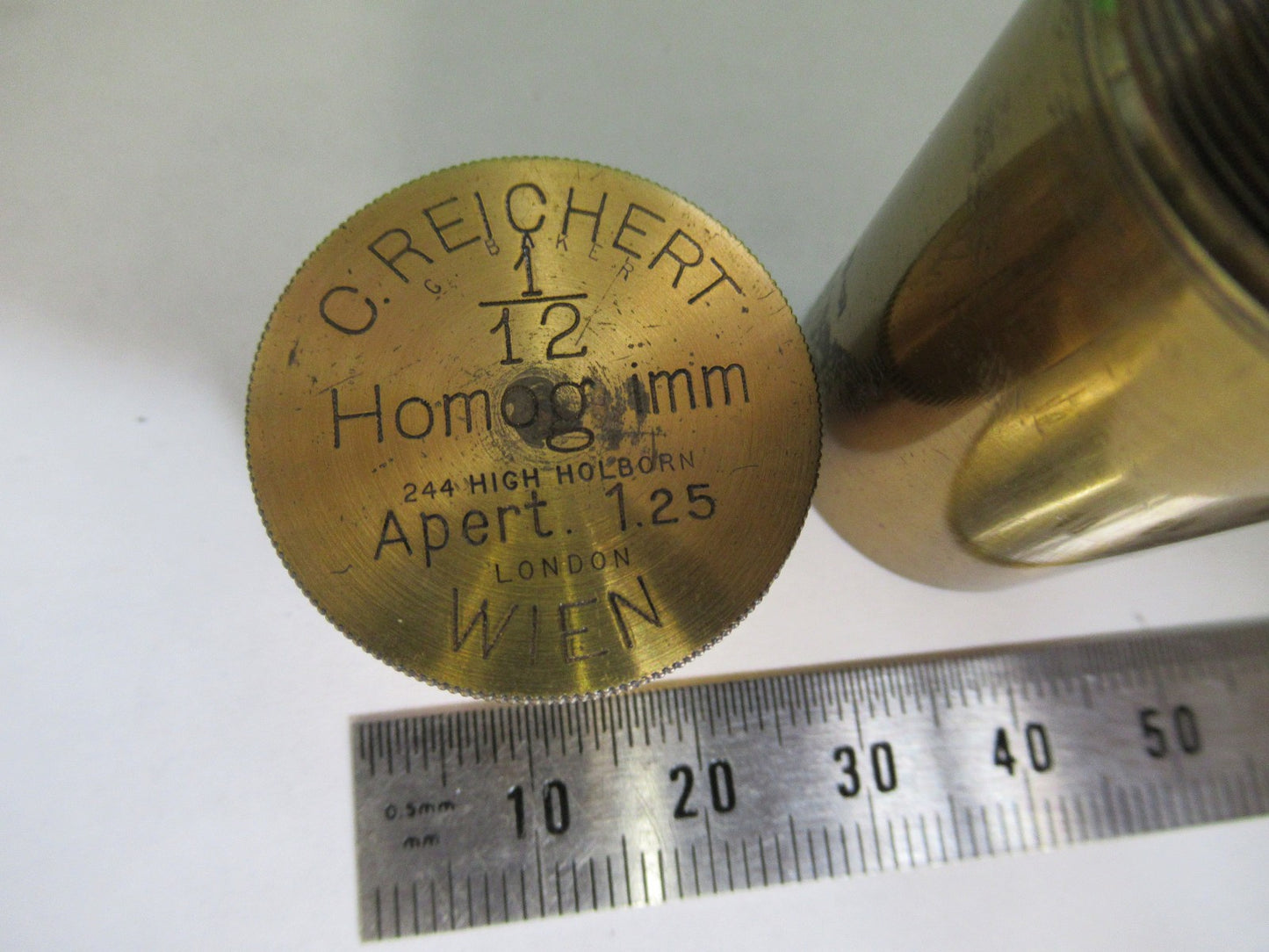 ANTIQUE BRASS EMPTY REICHERT AUSTRIA OBJECTIVE CANISTER MICROSCOPE PART T6-A-14