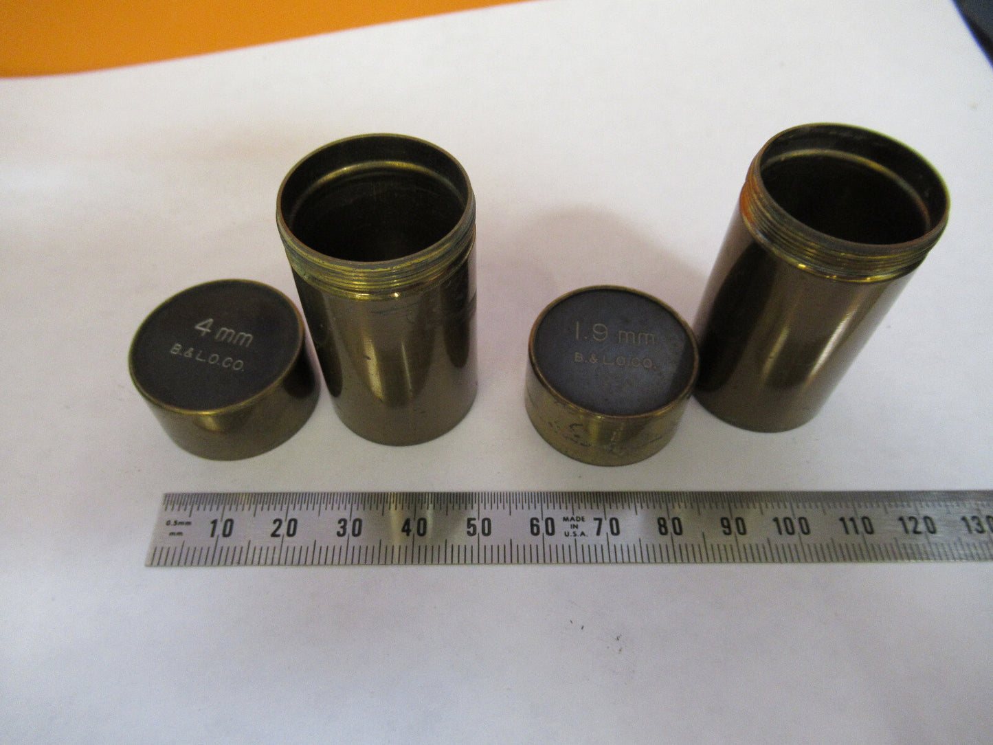 Antique Brass Bausch & Lomb Lot Objective Cans Microscope Part