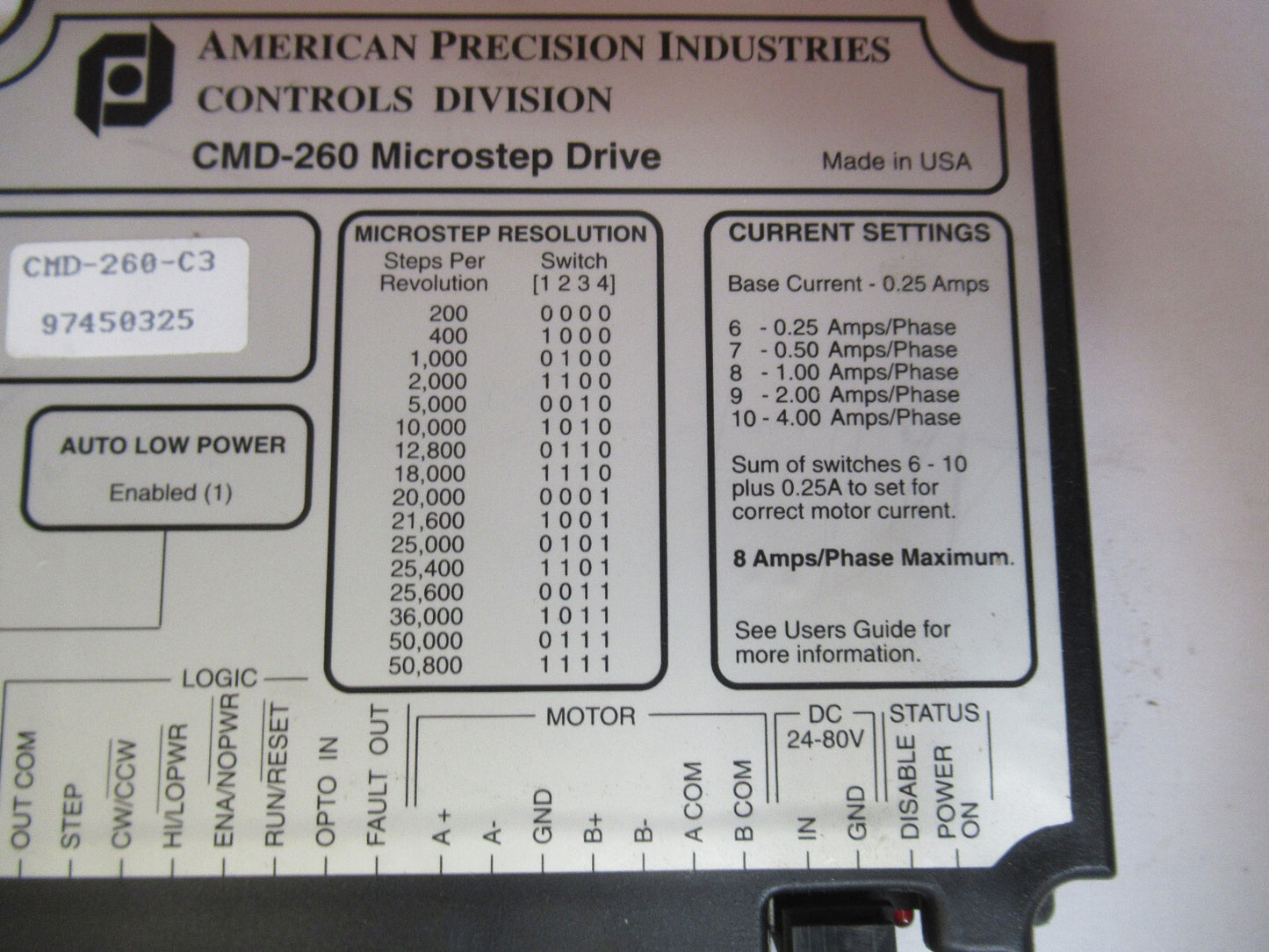 CMD-260-C3 MICROSTEP DRIVE BOARD MODULE CONTROL AS PICTURED Y7-B-37