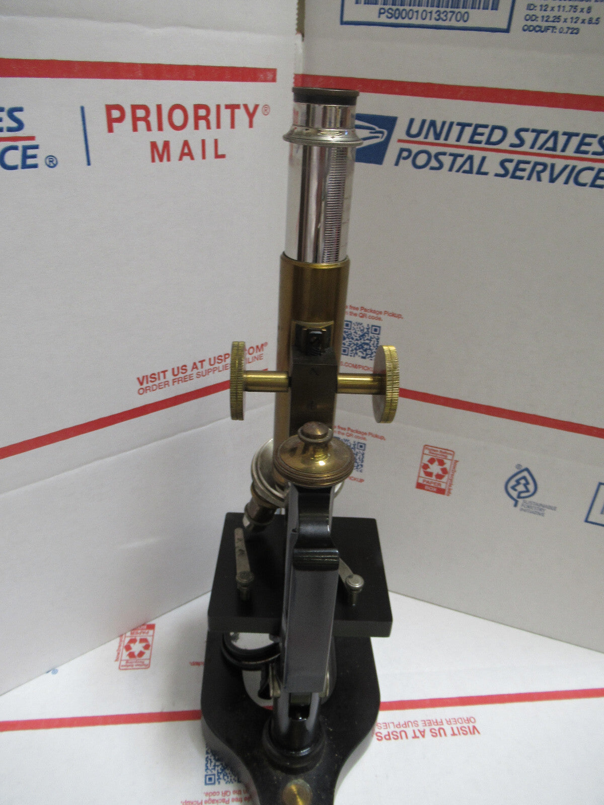 ANTIQUE GUNDLACH ROCHESTER BRASS  MICROSCOPE OPTICS AS PICTURED LOB-3