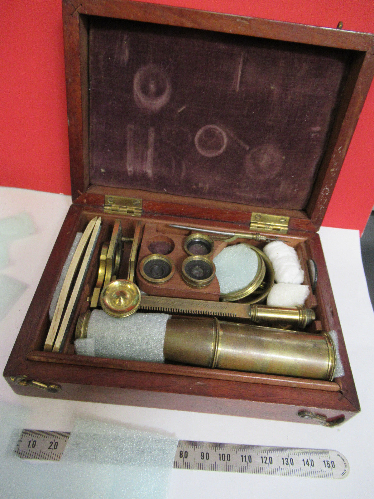 Antique Cary Gould circa 1830 Brass Microscope + Case