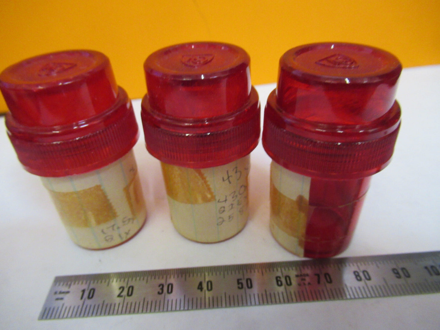 LOT 3 EA PLASTIC AO EMPTY CANS AMERICAN OPTICS MICROSCOPE AS PICTURED X6-A-03