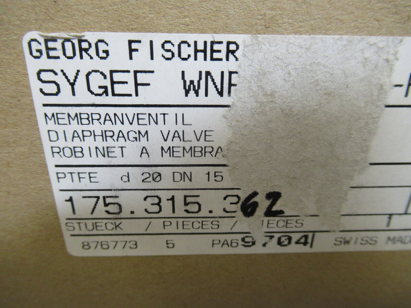 GEORG FISHER PVDF VALVE 175.315.362 MEMBRANE CHEMICAL GF+ AS PICTURED &S5-A-26