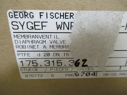 GEORG FISHER PVDF VALVE 175.315.362 MEMBRANE CHEMICAL GF+ AS PICTURED &S5-A-26