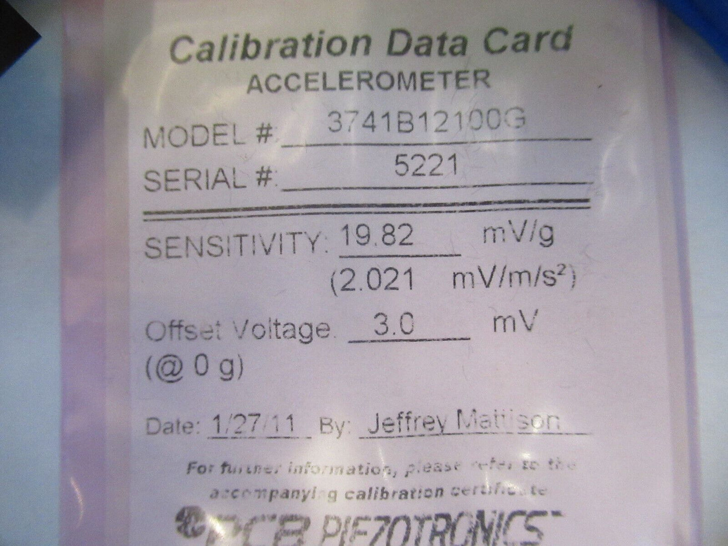 PCB PIEZOTRONICS 3741B12100G DC ACCELEROMETER UNIAXIAL AS PICTURED #Z6-A-70