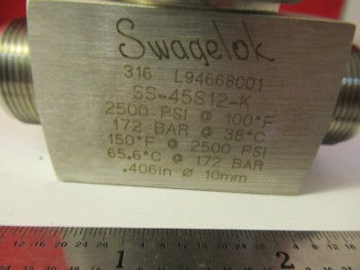 SWAGELOK SS316 HIGH PRESSURE VALVE SS-45S12-K 2500 PSI part as pictured &100-09