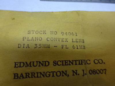 Optical Lens PlanO Convex Pl Cx Diameter 35 mm Fl 61 mm Optics