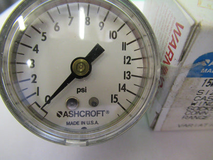 ASHCROFT 15 PSI MANOMETER PRESSURE DIAL GAUGE PNEUMATIC AIR AS PICTURED &Q4-A-15