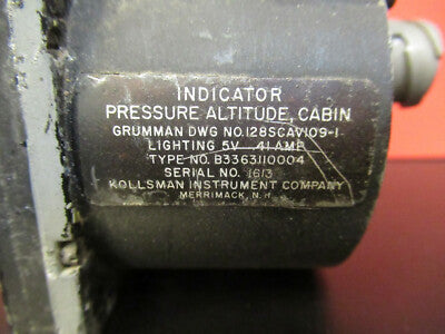 KOLLSMAN PRESSURE GAUGE AIRCRAFT INDICATOR GRUMMAN AS PICTURED &8C-FT-04