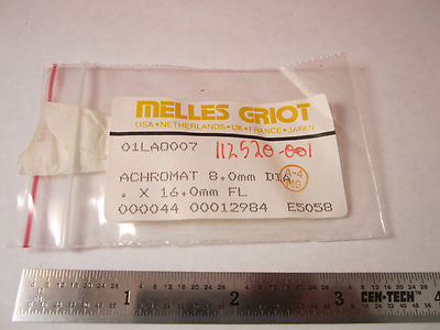 Optical Lens Melles Griot Achromat 8 mm Dia Fl 16 mm Laser Optics