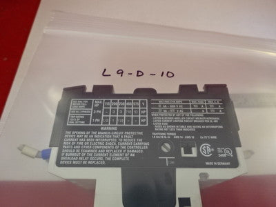 ELECTRIC SWITCH BREAKER CONTROL SYSTEMS KLOCKNER MOELLER PKZMO-10 AS IS #L9-D-10
