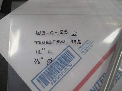 TUNGSTEN 97%  rod 12" long 0.5"diameter HEAVY METAL WOLFRAM AS PICTURED W3-C-25