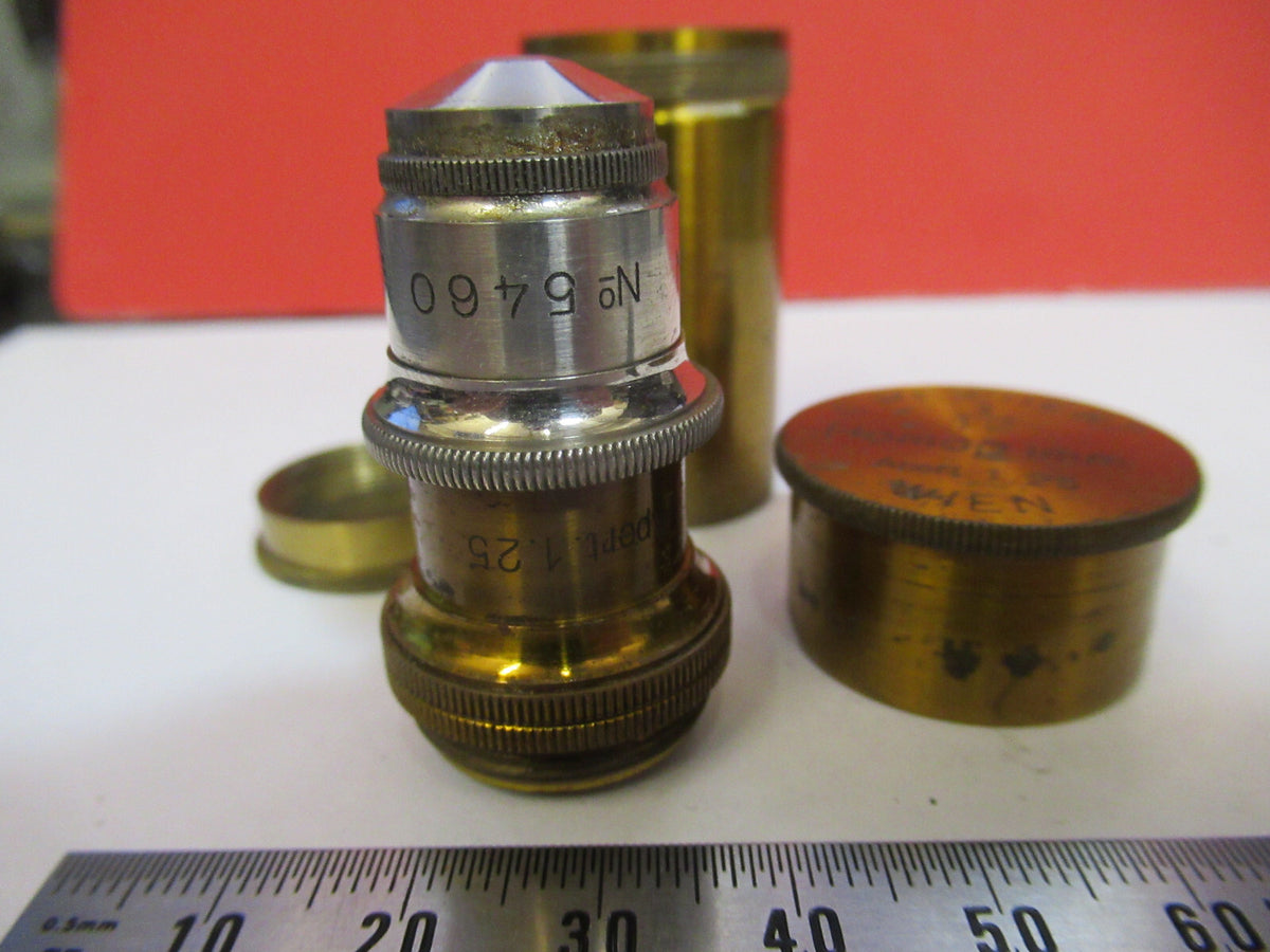 Antique Brass Reichert Austria 1/12 Objective Microscope
