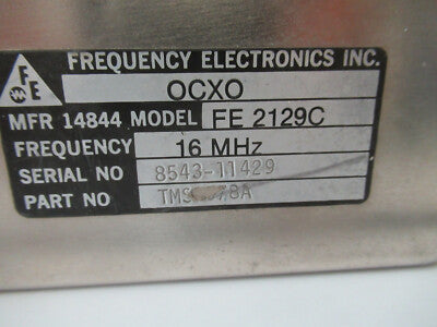 FREQUENCY ELECTRONICS FEI QUARTZ OSCILLATOR 16 MHz for parts AS PICTURED F3-A-81