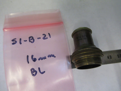 ANTIQUE BAUSCH LOMB BRASS OBJECTIVE 16mm MICROSCOPE PART AS PICTURED S1-B-21
