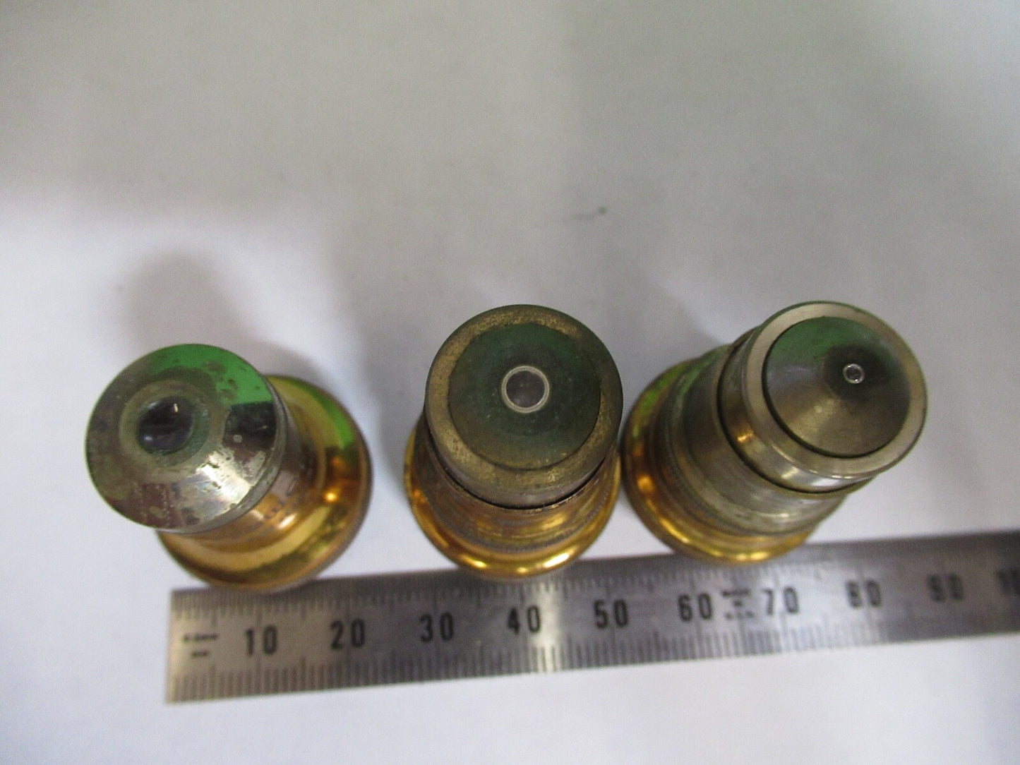 LOT OBJECTIVES BAUSCH LOMB ANTIQUE BRASS MICROSCOPE PART AS PICTURED W1-B-11
