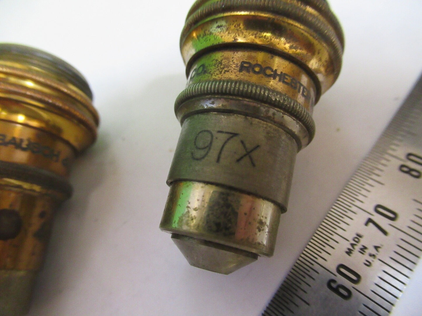 LOT OBJECTIVES BAUSCH LOMB ANTIQUE BRASS MICROSCOPE PART AS PICTURED W1-B-11