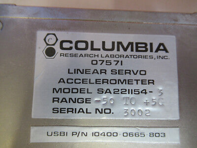 Columbia Research Linear Accelerometer Servo Aircraft Part