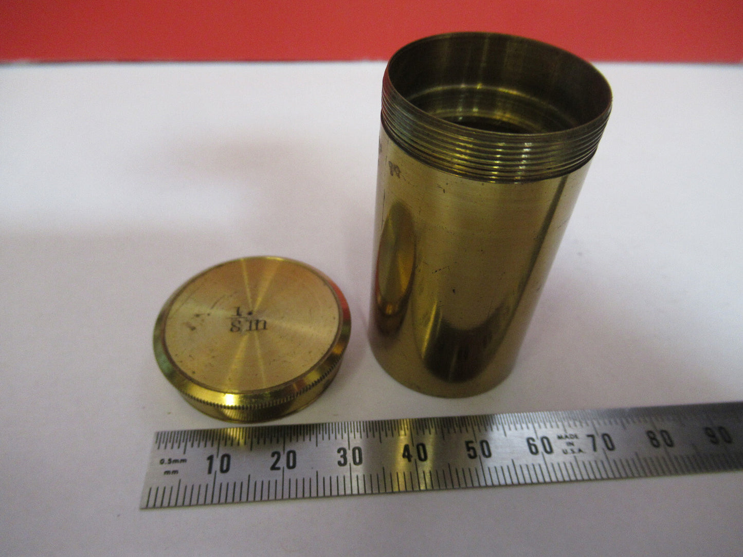 ANTIQUE BRASS EMPTY OBJECTIVE CAN POWELL MICROSCOPE PART AS PICTURED F8-A-04