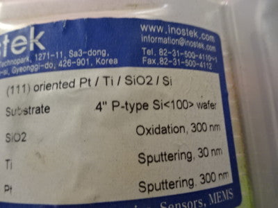 Platinum Titanium Coated Thin Film Inostek on Silicon Wafer