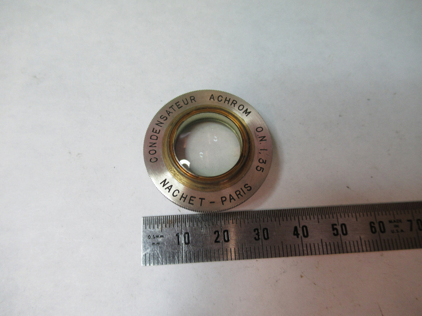 ANTIQUE BRASS NACHET PARIS CONDENSER LENS ASSEMBLY MICROSCOPE PART X2-A-09