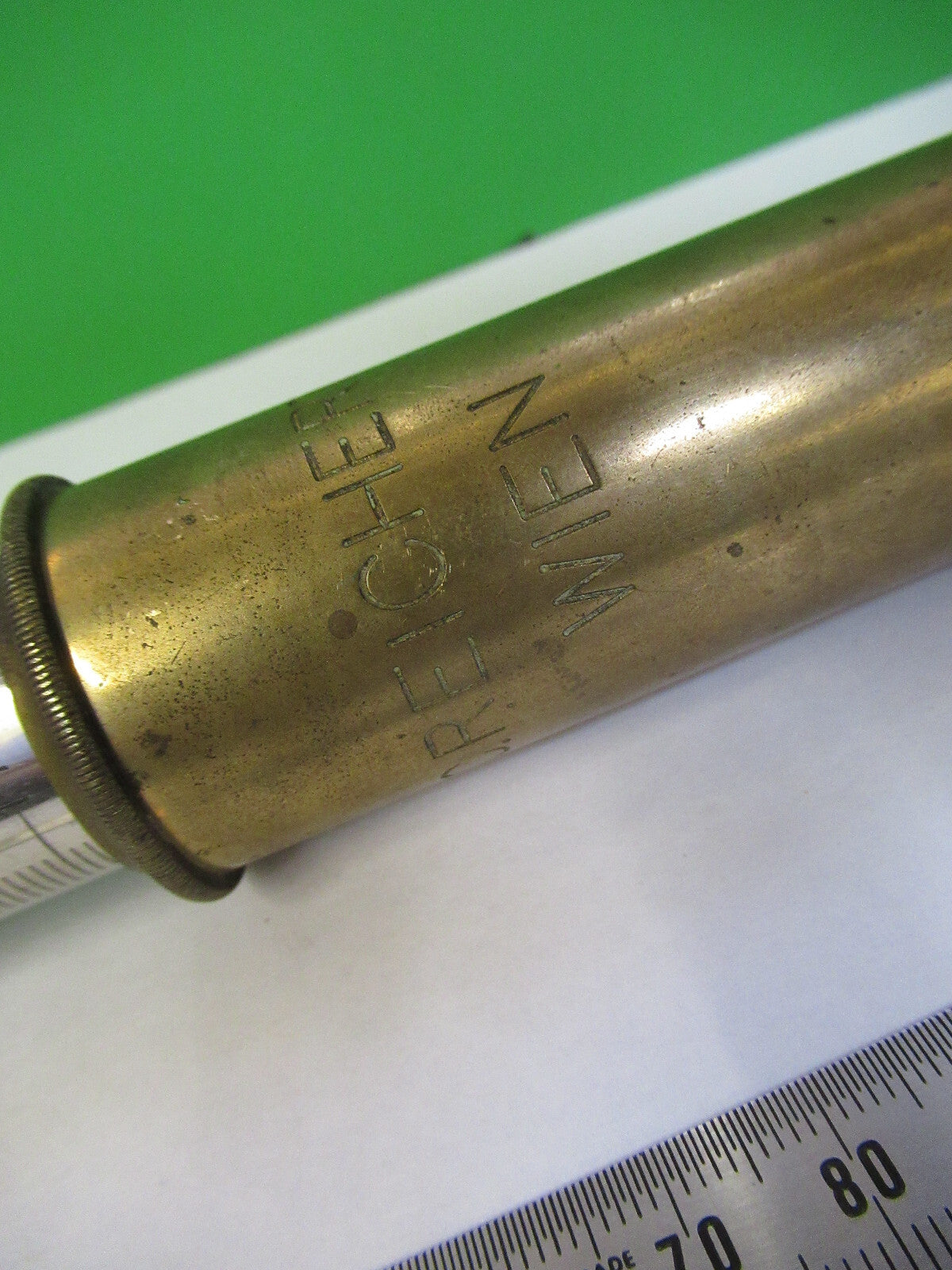 Antique Brass Reichert Tubus + Nosepiece Microscope Part