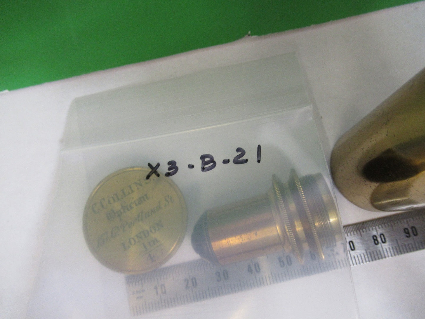 ANTIQUE BRASS OBJECTIVE 1/4 inch LENS COLLINS LONDON UK MICROSCOPE PART X3-B-21