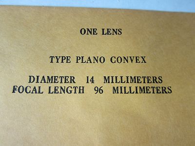 OPTICAL PLANO CONVEX  LENS 14 mm DIAMETER FL 96 mm LASER OPTICS BIN#34