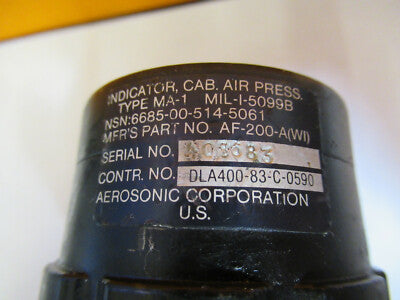 INDICATOR AIR CABIN PRESSURE AEROSONIC AF-200A NSN AIRCRAFT PART AS PIC &P4-A-28