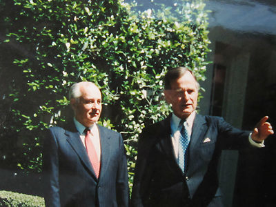 Vintage Large Photo Russian President Gorbachev & Bush White House