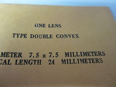 OPTICAL DOUBLE CONVEX LENS 7.5 X 7.5mm FL 24 mm LASER OPTICS BIN#34