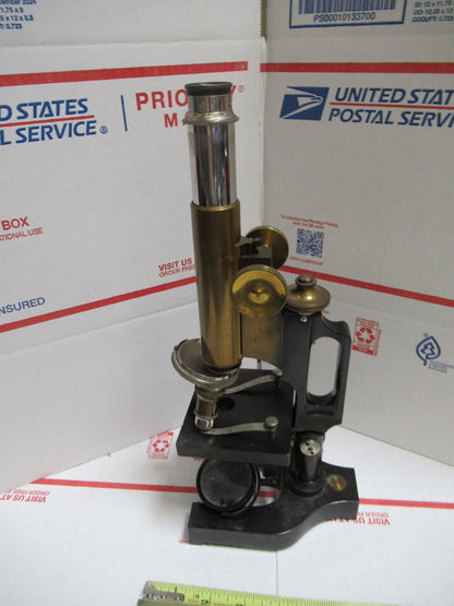 ANTIQUE GUNDLACH ROCHESTER BRASS  MICROSCOPE OPTICS AS PICTURED LOB-3