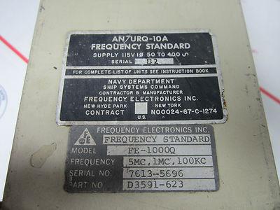 VINTAGE FEI FE-10A ULTRA STABLE QUARTZ OSCILLATOR 5 MHz FREQUENCY STANDARD NAVY