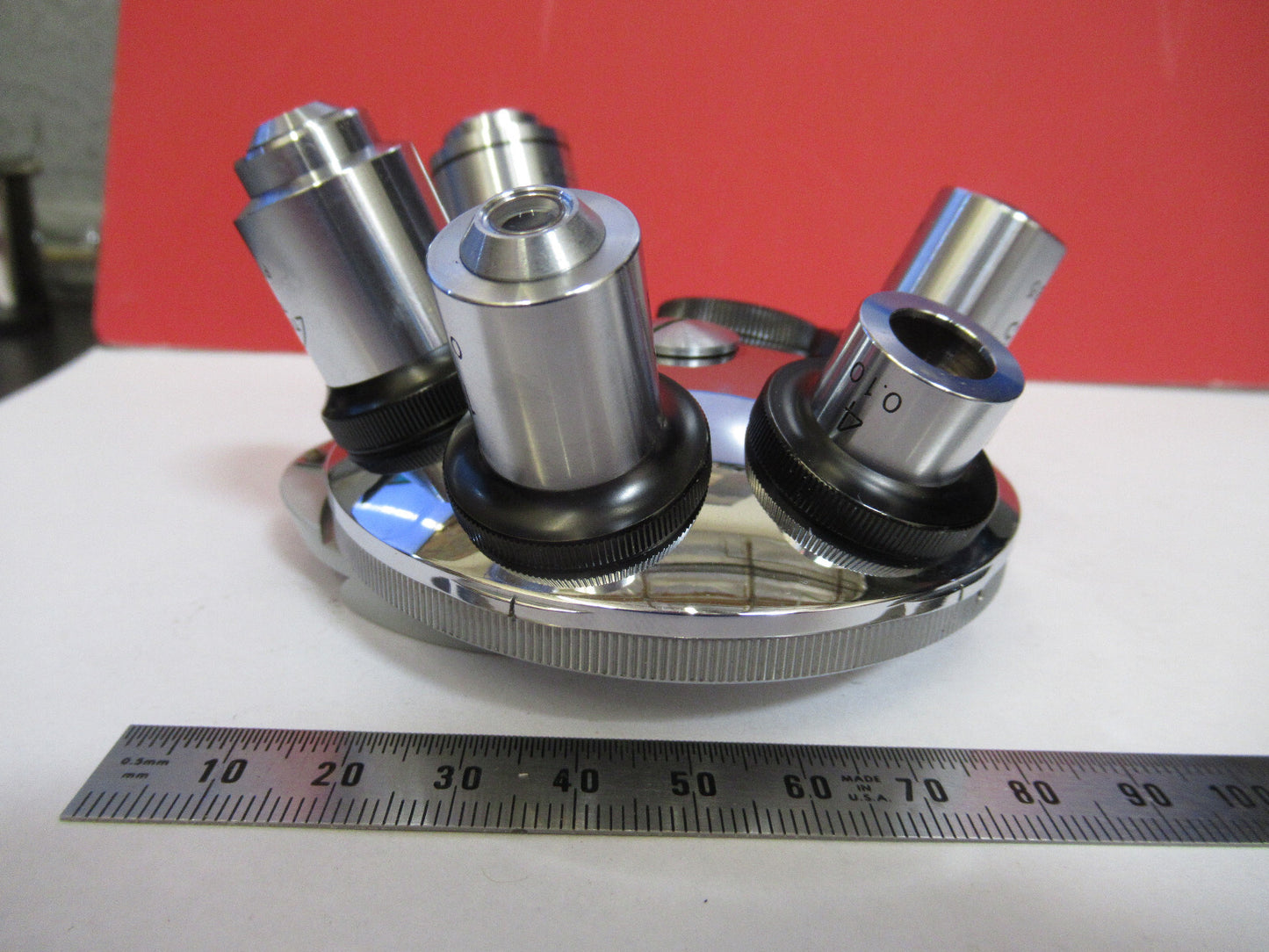 TIYODA JAPAN  NOSEPIECE + 5 OBJECTIVES  MICROSCOPE PART AS PICTURED F8-A-87
