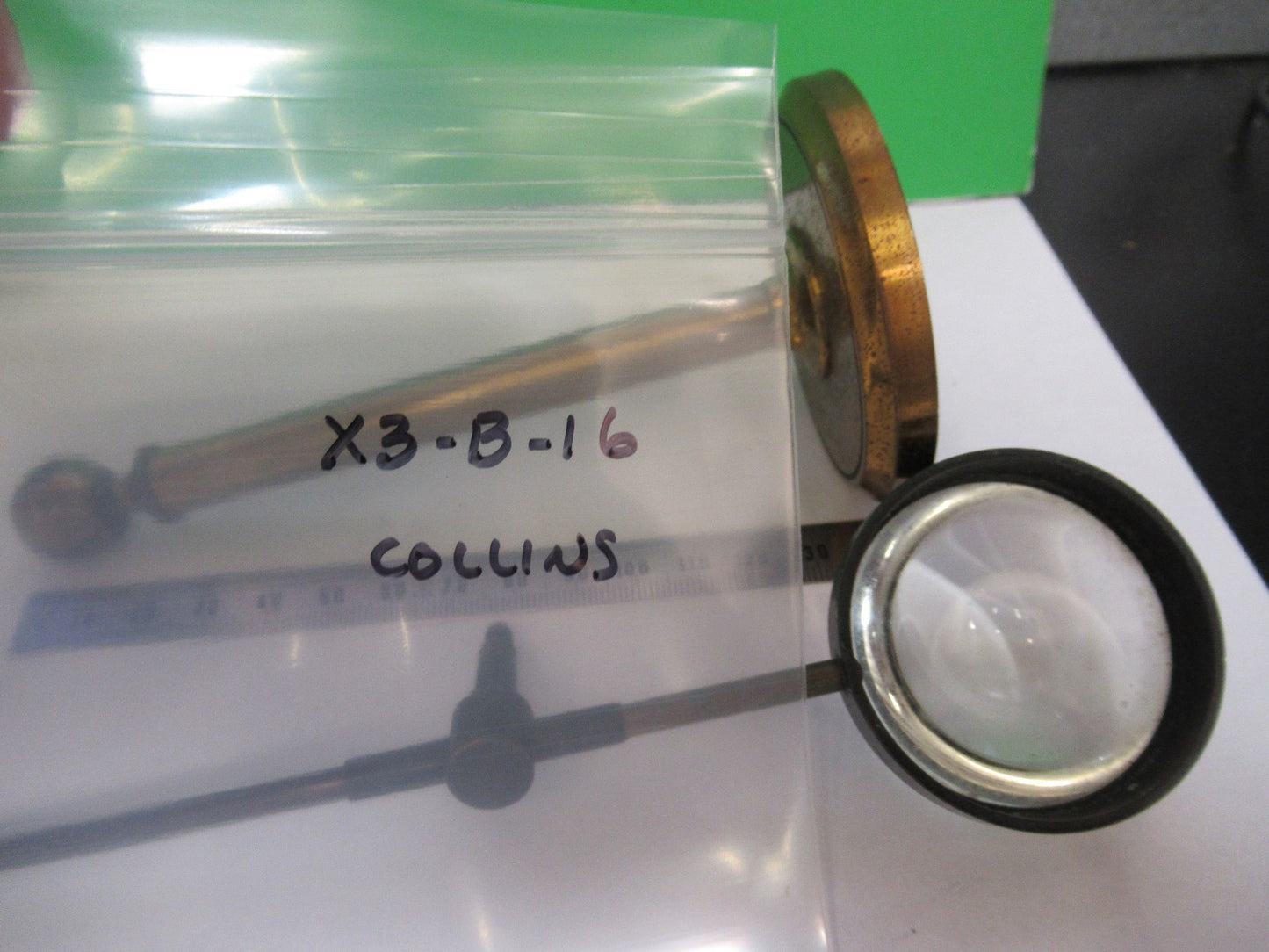 ANTIQUE BRASS MAGNIFIER LOUPE LENS COLLINS LONDON UK MICROSCOPE PART X3-B-16